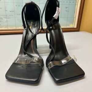 PrettyLittleThing Black Strappy Square Toe Heels